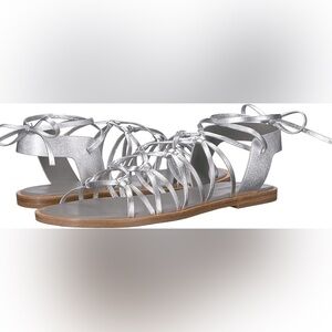 VINCE Women’s silver Palmera round toe lace up leather slingback sandal NWT Sz 8